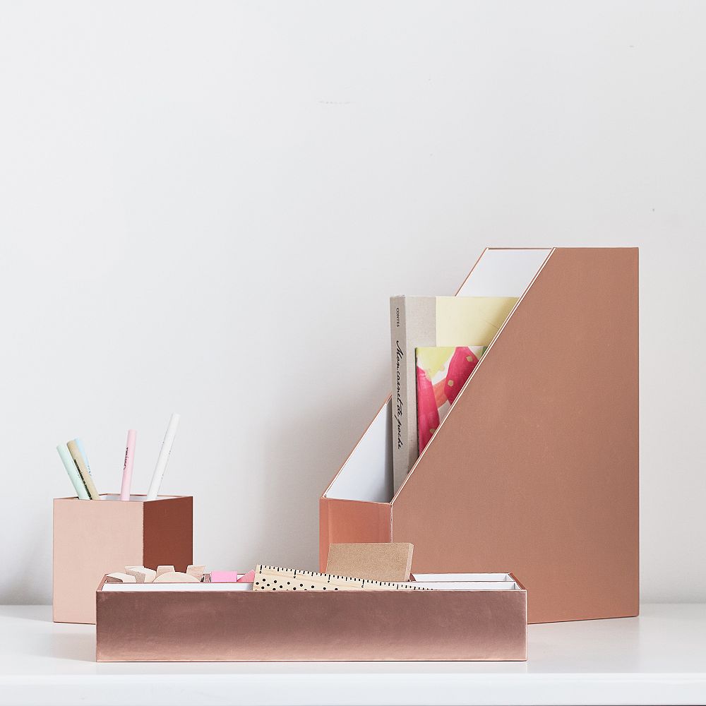 Paper Desk Accessories, Set of 3, Rose Gold Metallic
