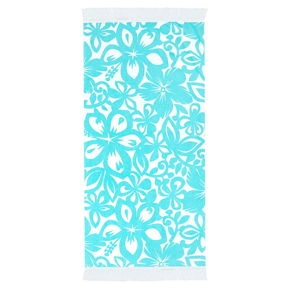 Blue Floral Fringe Beach Towel