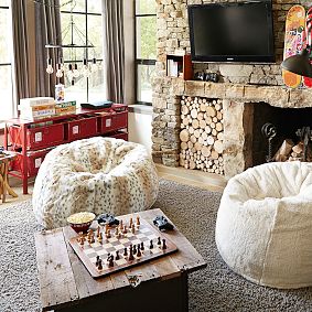 Snow Leopard Faux Fur Beanbag