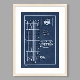Surfboard Draft Framed Art, 18&quot;x24&quot;