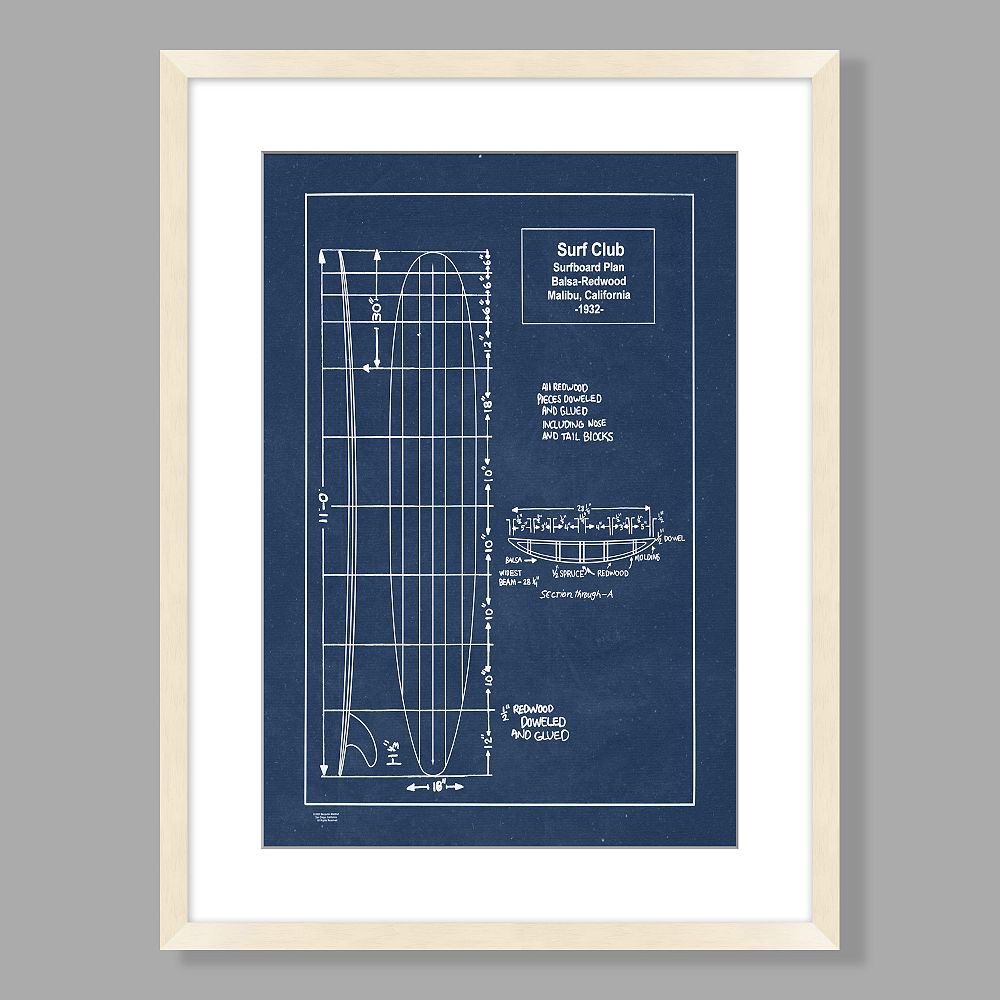 Surfboard Draft Framed Art, 18&quot;x24&quot;