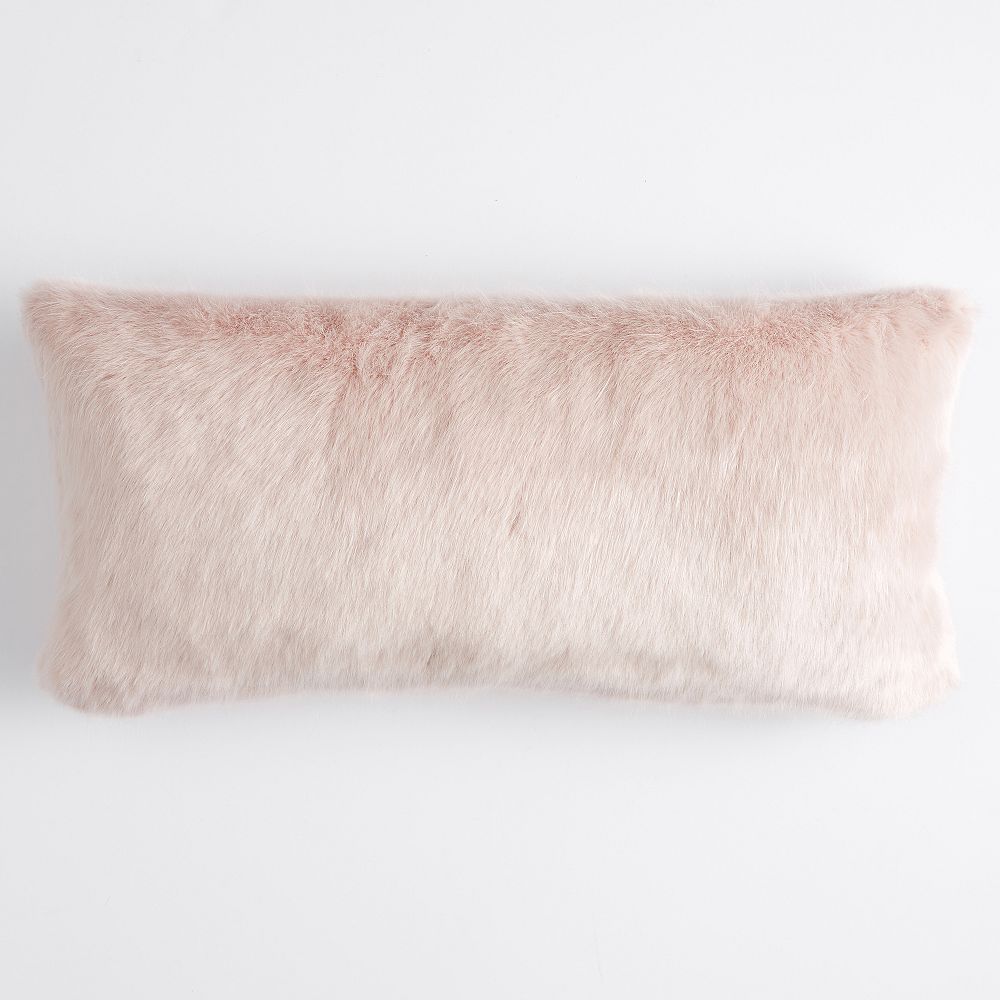 Blush Ice Faux-Fur Lumbar Pillow Cover