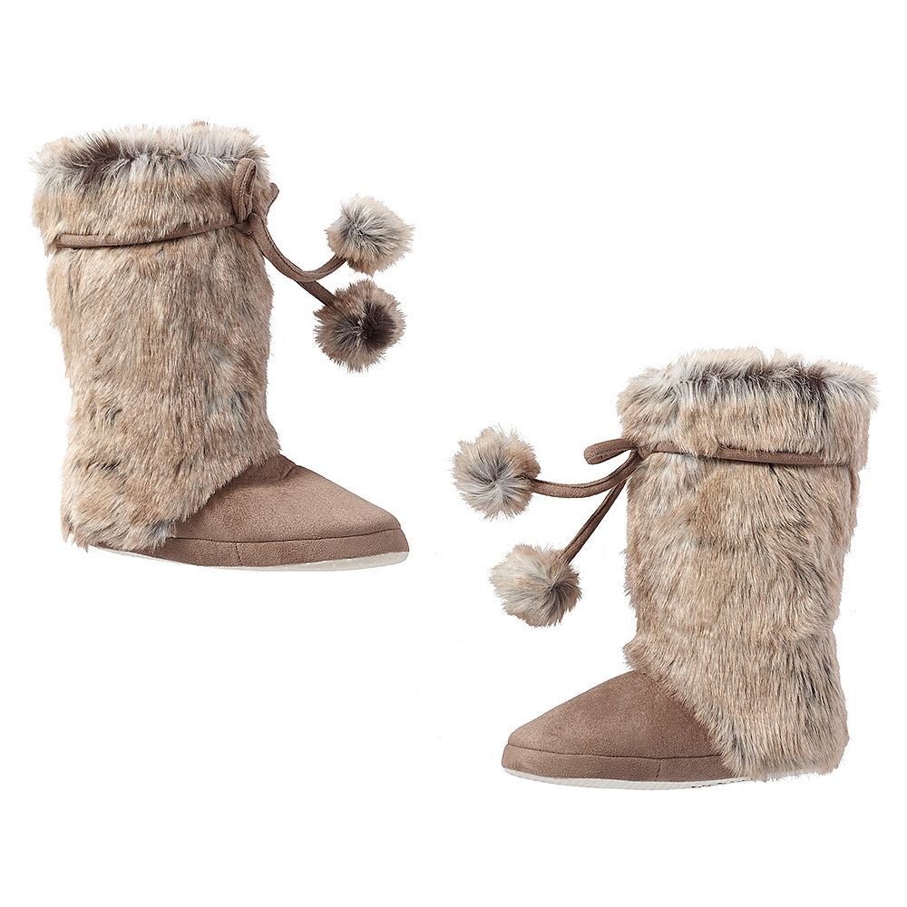 Wolf Pom-Pom Tie Faux-Fur Booties