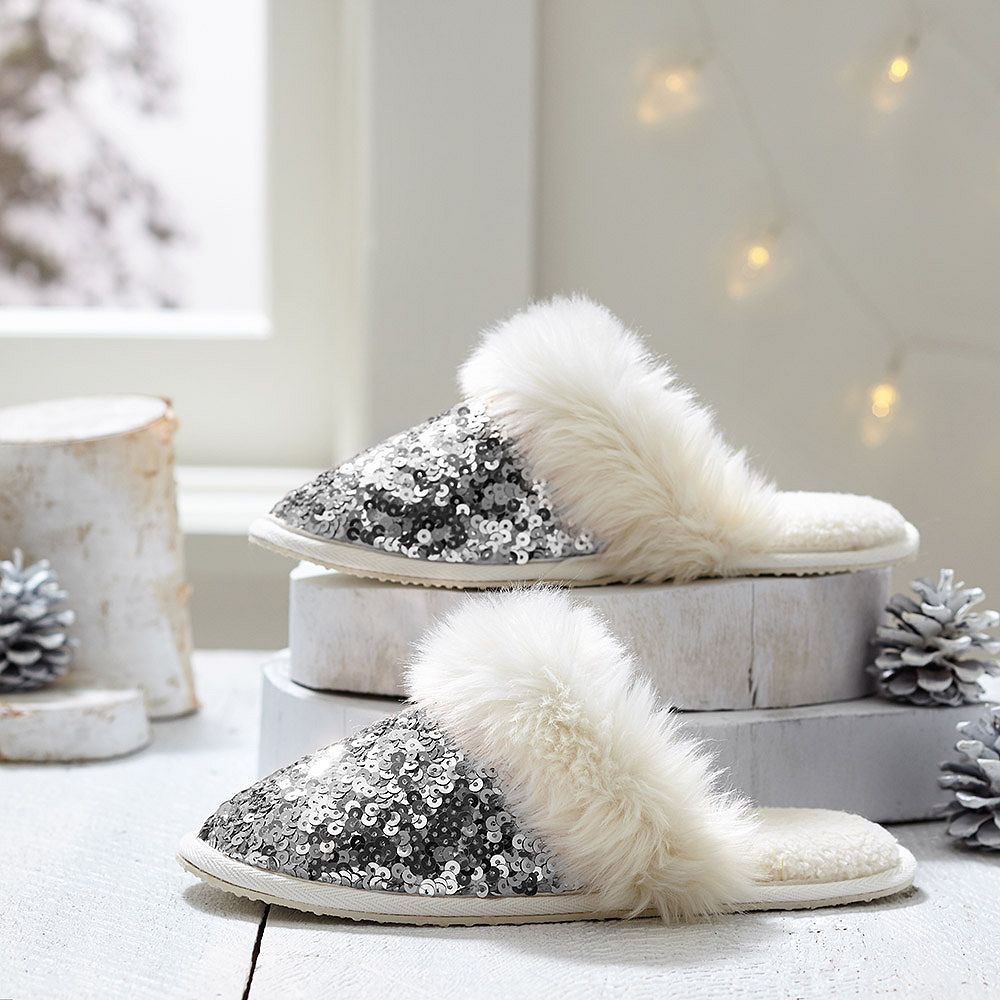 Sparkle Sequin Slippers, Silver