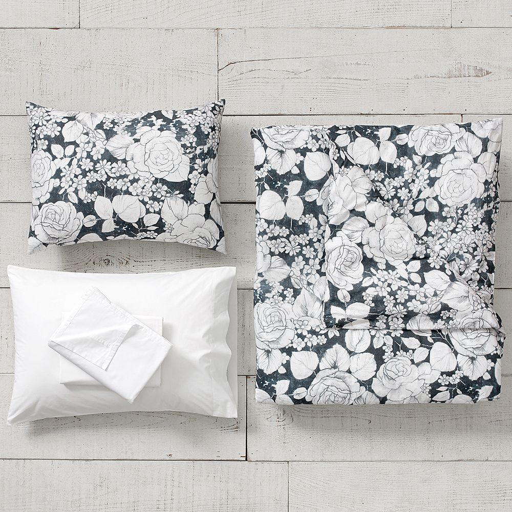 Winter Rose Duvet Bedding Set with Duvet Cover, Duvet Insert, Sham, Sheet Set + Pillow Inserts