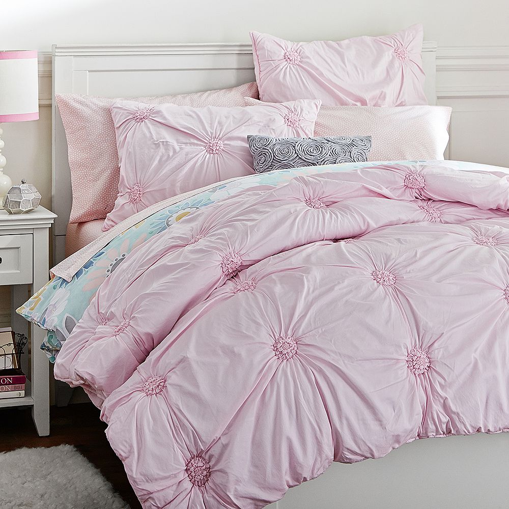 Ruched Rosette Quilt, Blush