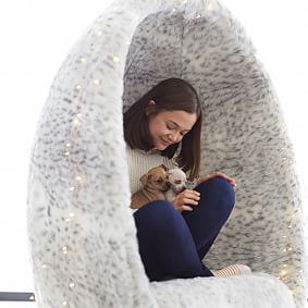 Gray Leopard Faux-Fur Cave Chair