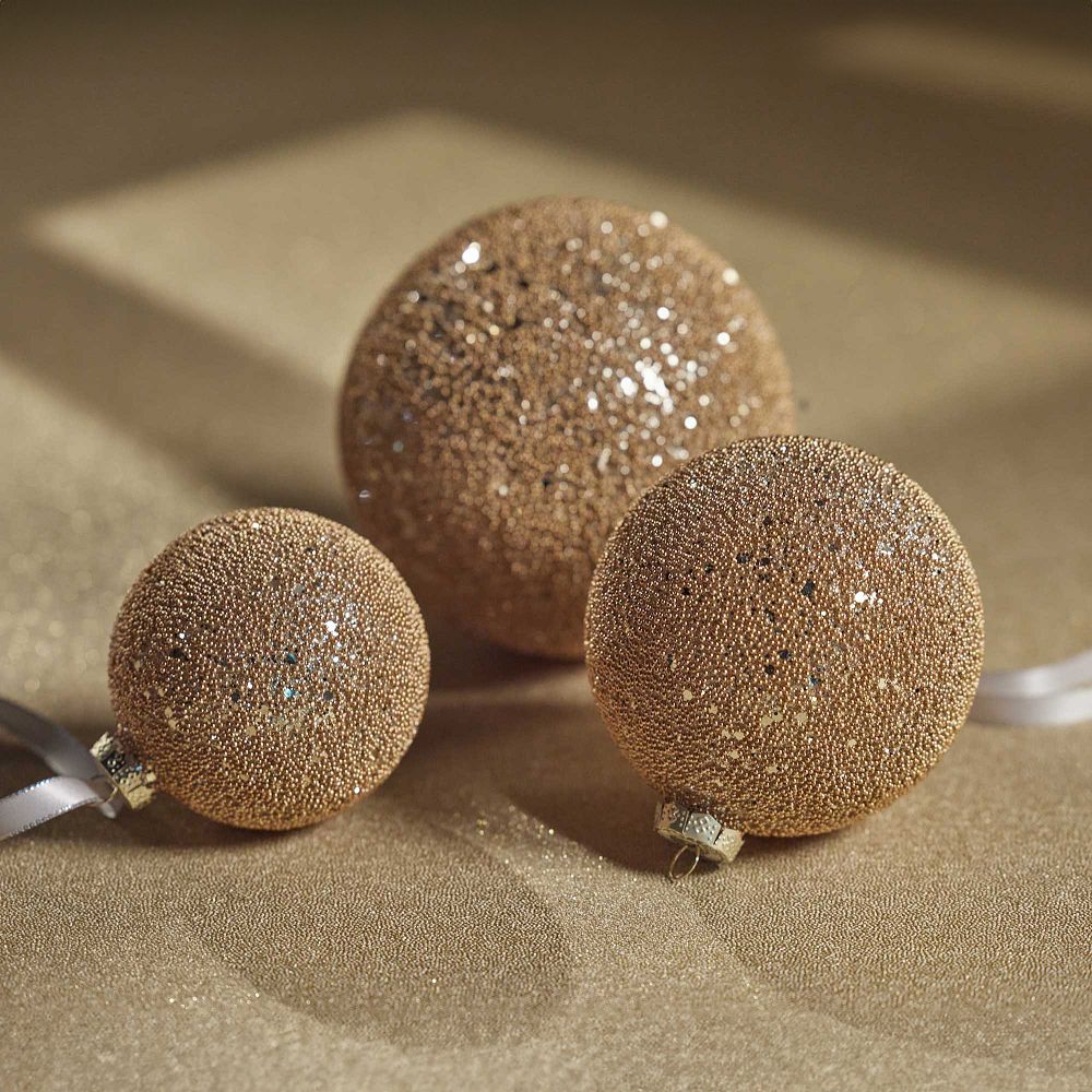Gold Beaded Glass Ornament Set