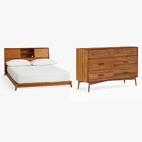 west elm x pbt Mid-Century Headboard Storage Bed &amp; 6-Drawer Dresser Set