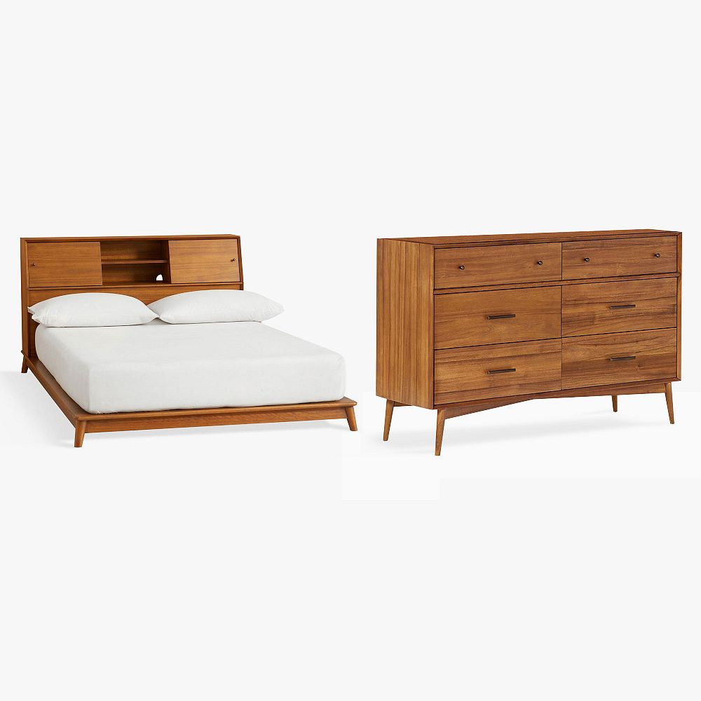 west elm x pbt Mid-Century Headboard Storage Bed &amp; 6-Drawer Dresser Set