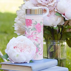 LoveShackFancy Pink Floral Ribbon Slim Water Bottle