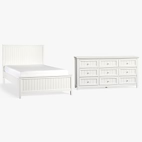 Beadboard Basic Bed &amp; 9-Drawer Dresser Set - Simply White