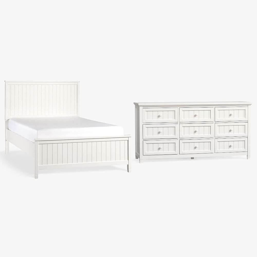 Beadboard Basic Bed &amp; 9-Drawer Dresser Set - Simply White