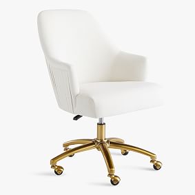 Chenille Plain Weave Washed Ivory Pleated Desk Chair