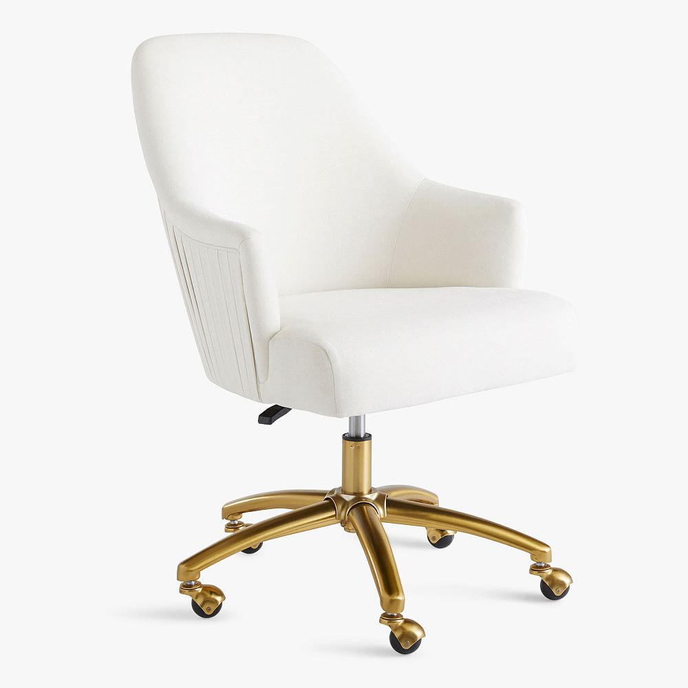 Chenille Plain Weave Washed Ivory Pleated Desk Chair