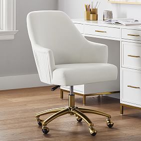 Chenille Plain Weave Washed Ivory Pleated Desk Chair