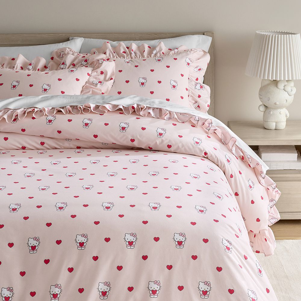 Hello Kitty&#174; Heart Ruffle Organic Duvet Cover