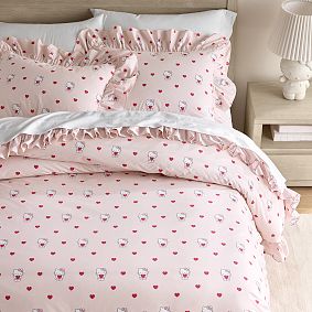 Hello Kitty&#174; Heart Ruffle Organic Duvet Cover