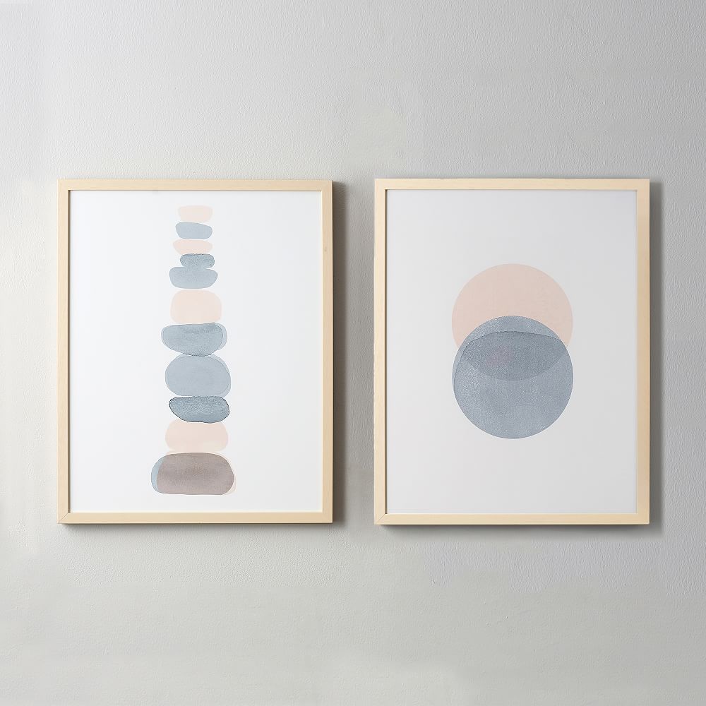 Blush and Gray Abstract Stones Framed Art