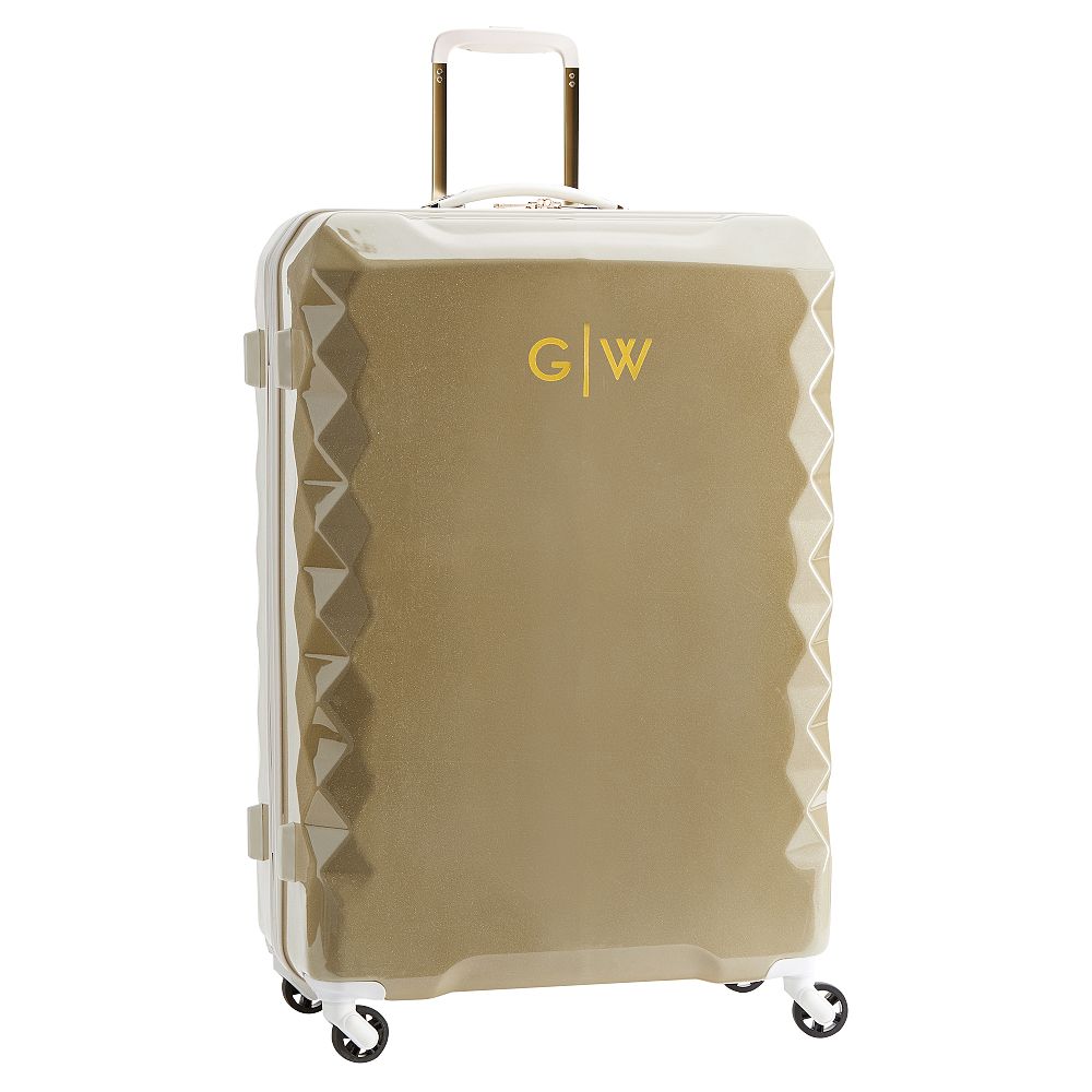 Luxe Hard-Sided Gold Glitter Checked Spinner Suitcase