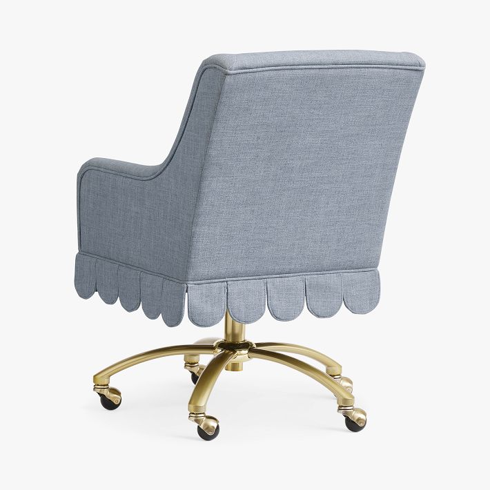 Chambray Pottery Barn Blue Chair Scalloped Fringe Swivel Desk Chair