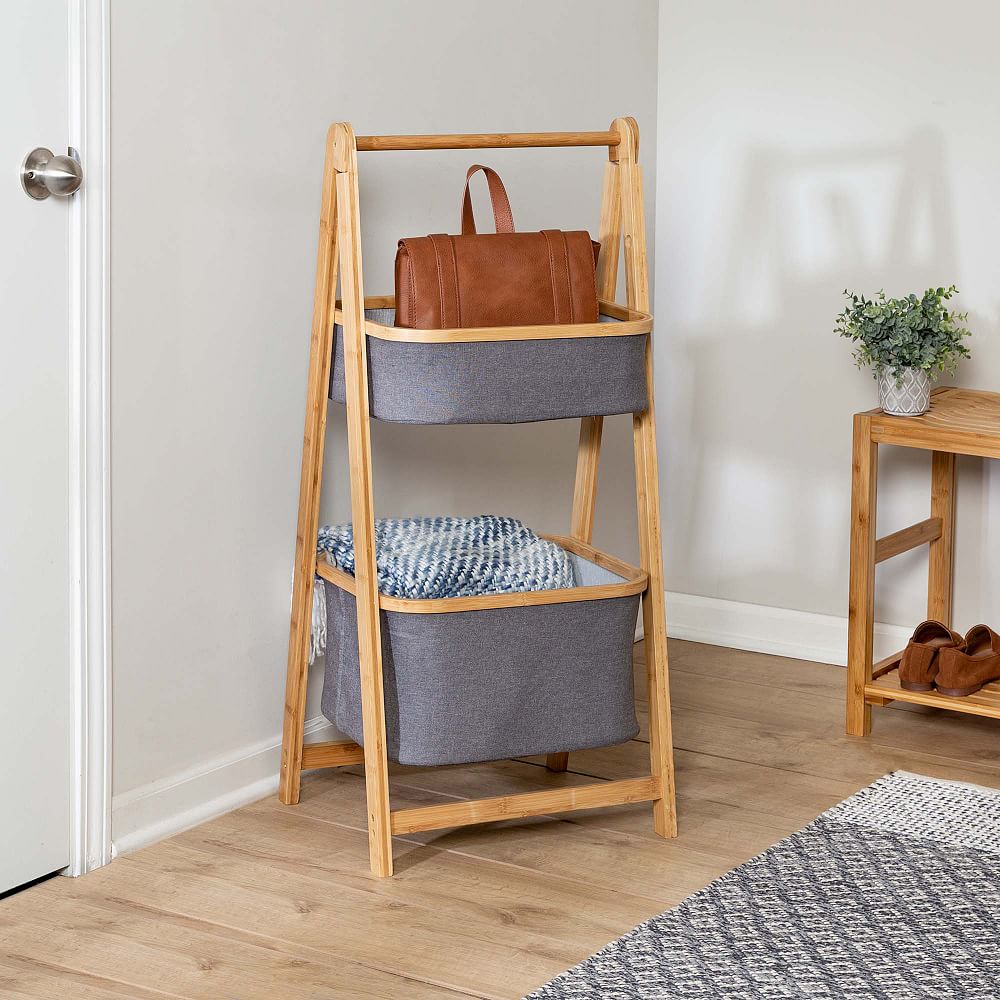 Bamboo &amp; Canvas 2-Tier Collapsible Shelves
