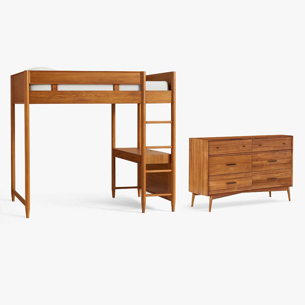 west elm x pbt Mid-Century Loft Bed &amp; 6-Drawer Dresser Set