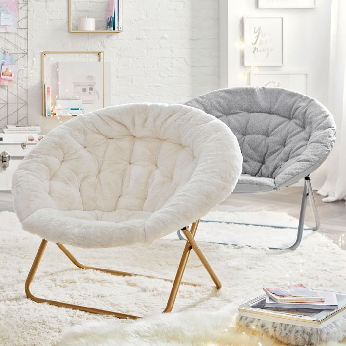 Polar Bear Faux Fur Ivory Hang-A-Round Chair Pottery Barn Teen