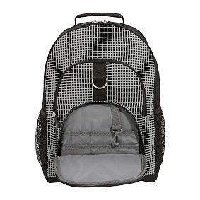 Gear-Up Reflective Grid Black Backpack &amp; Cold Pack Lunch Box Bundle