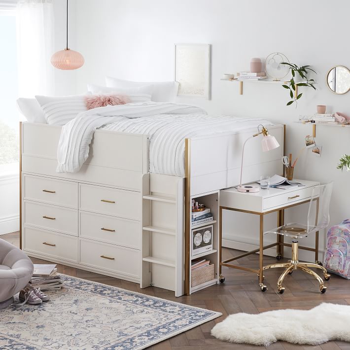 Blaire Low Loft Bed with Storage Pottery Barn Teen