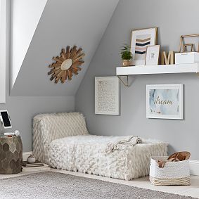 Riley Chaise Lounge, Winter Fox Faux-Fur