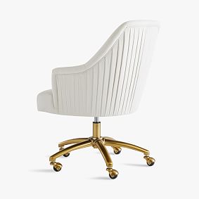 Chenille Plain Weave Washed Ivory Pleated Desk Chair
