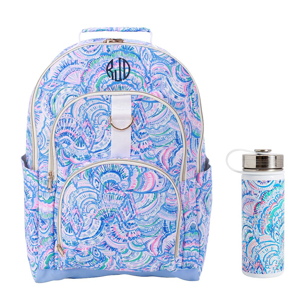 Lilly Pulitzer Happy As A Clam Backpack and Slim Water Bottle Bundle