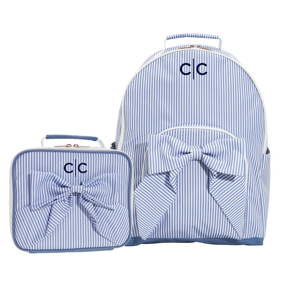 Gear-Up Le Petit Blue Bow Backpack &amp; Cold Pack Lunch Box Bundle