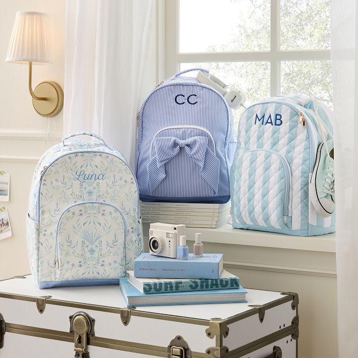 Gear-Up Le Petit Blue Bow Backpack Cold Pack Lunch Bundle, Set