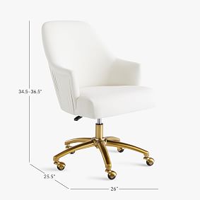 Chenille Plain Weave Washed Ivory Pleated Desk Chair