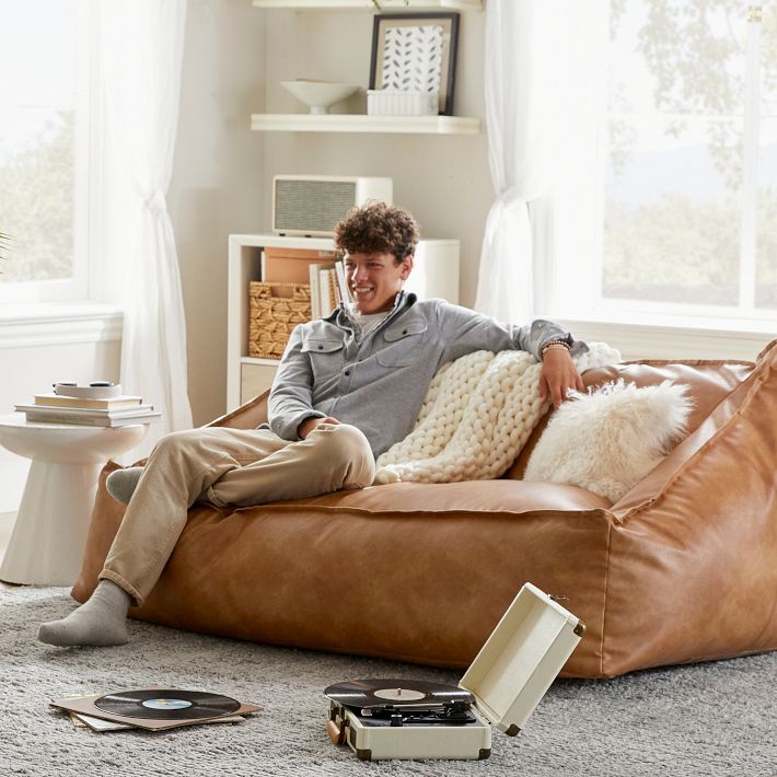 Double Faux Leather Caramel Modern Bean Bag Lounger