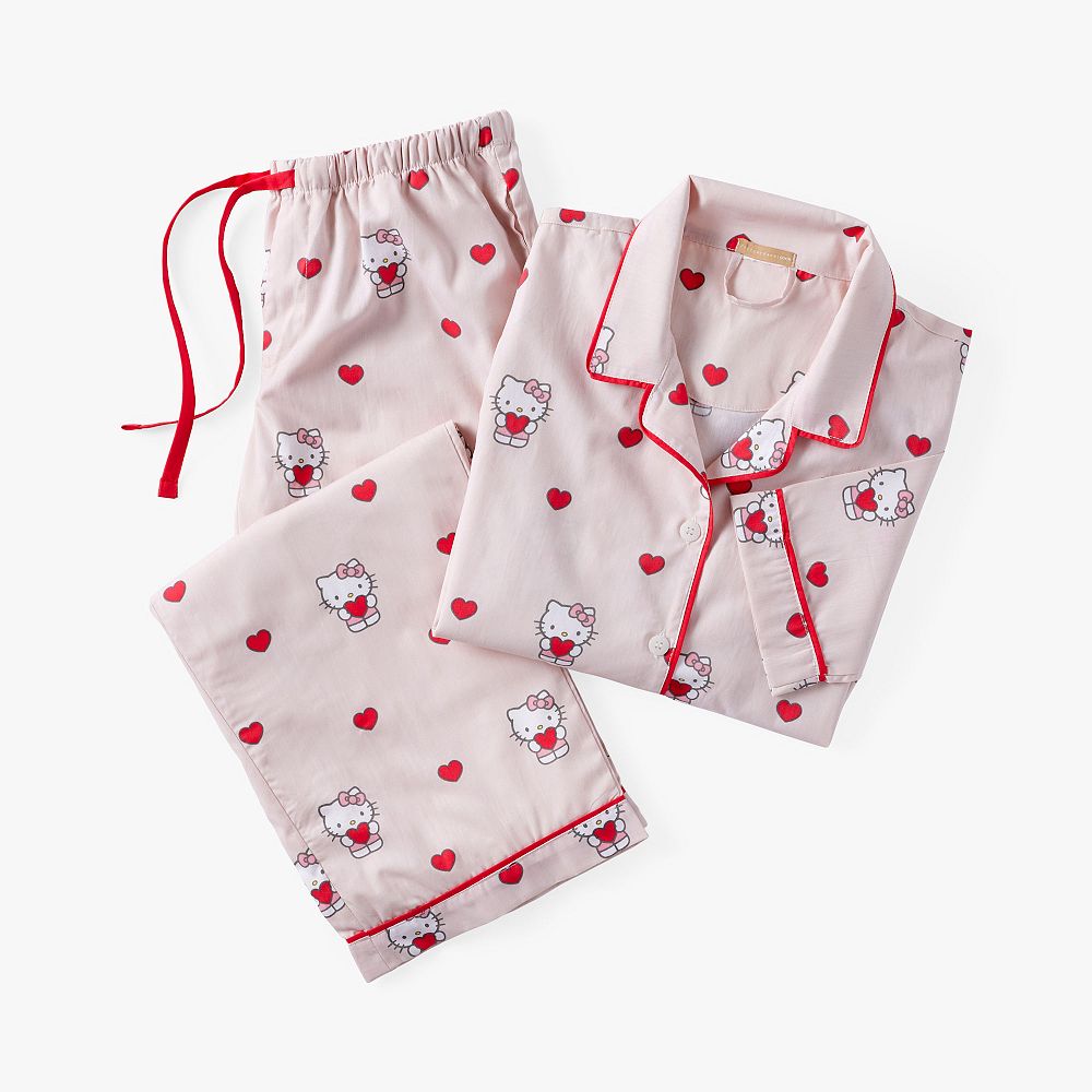 Hello Kitty® Hearts Loose Fit Organic Percale Pajama Set - Small, Pink