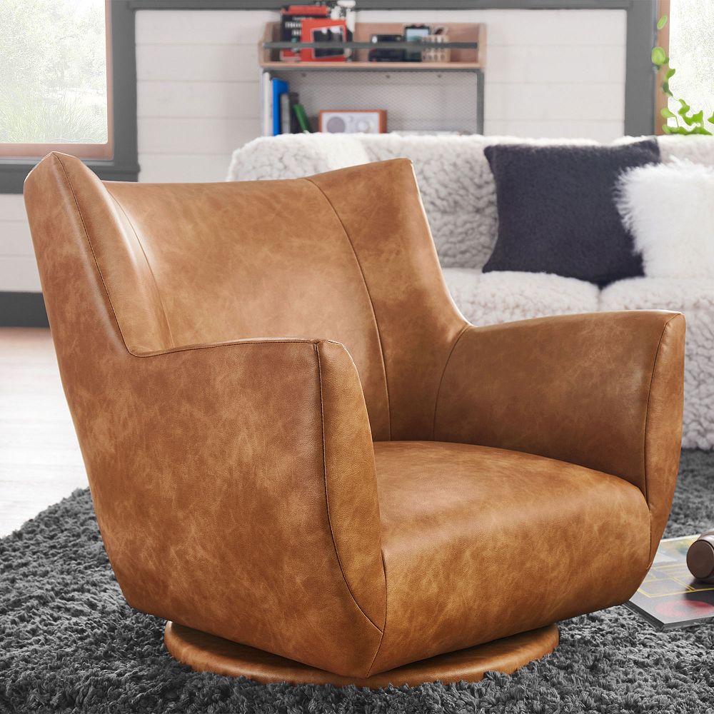 Faux Leather Caramel Lennon Low Swivel Chair
