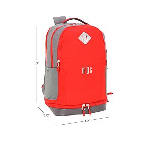 Gray/Red Solid Athletic Recycled Backpack