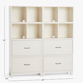 Hampton Double 2-Shelf Tall Bookcase with Drawers