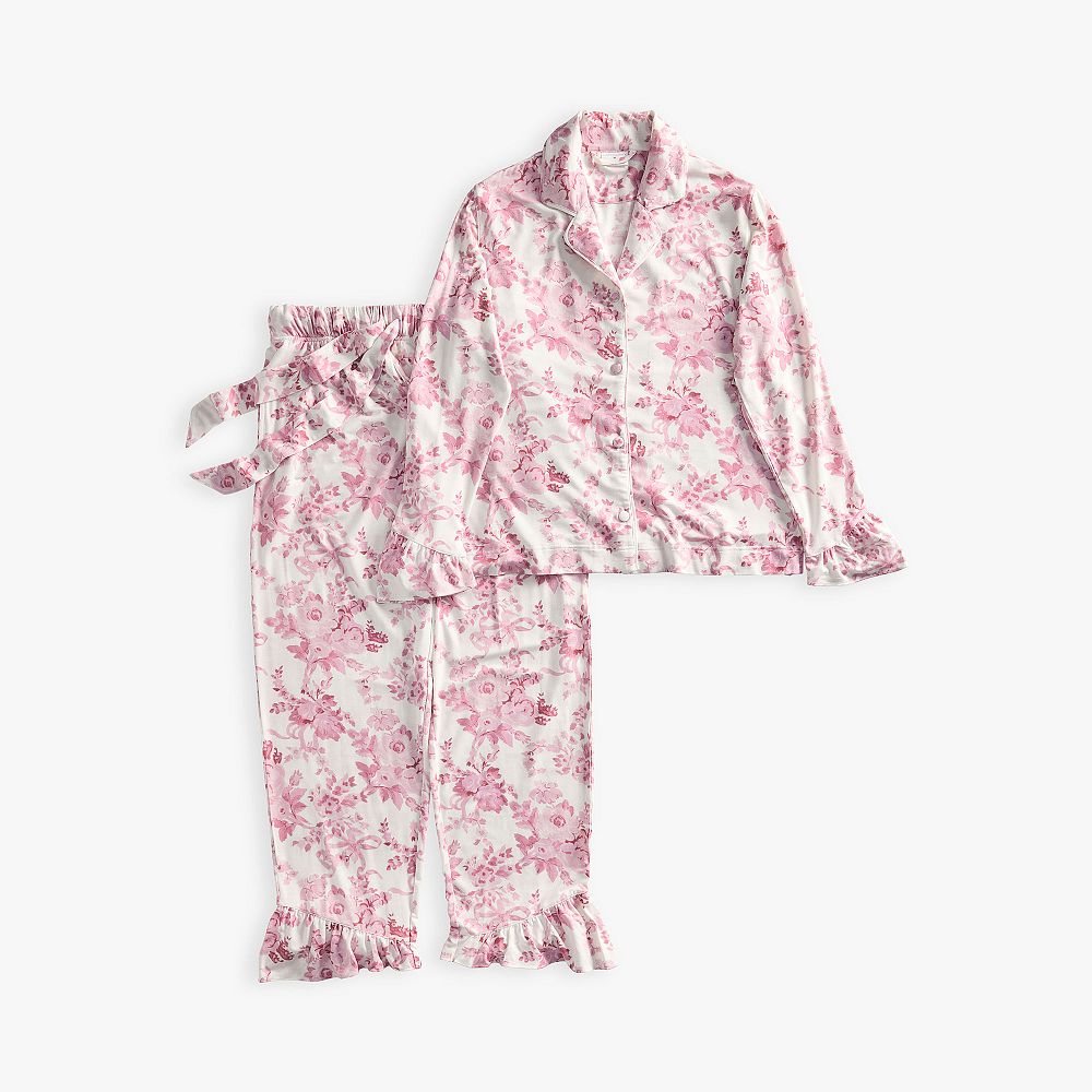 LoveShackFancy Damask Ruffle Long Sleeve Pajama