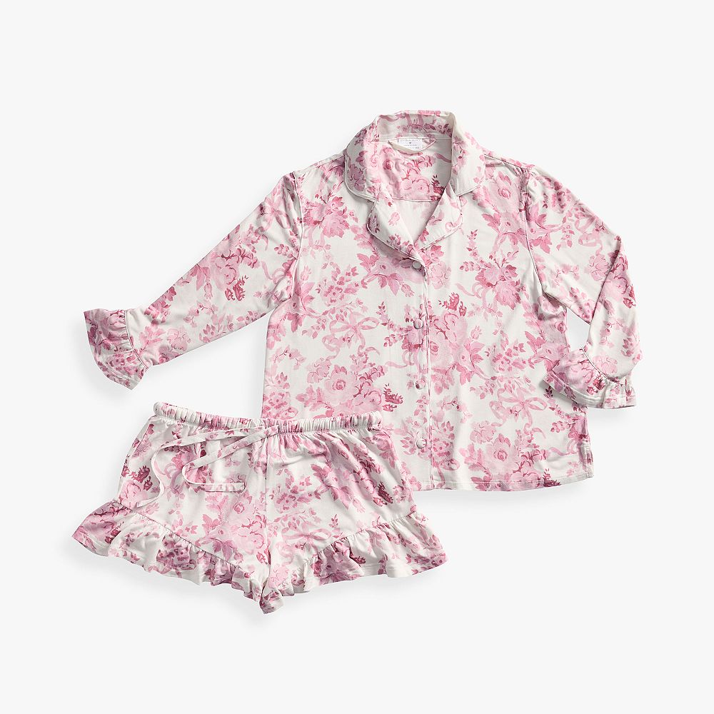 LoveShackFancy Garden Damask Ruffle Short Pajama Set