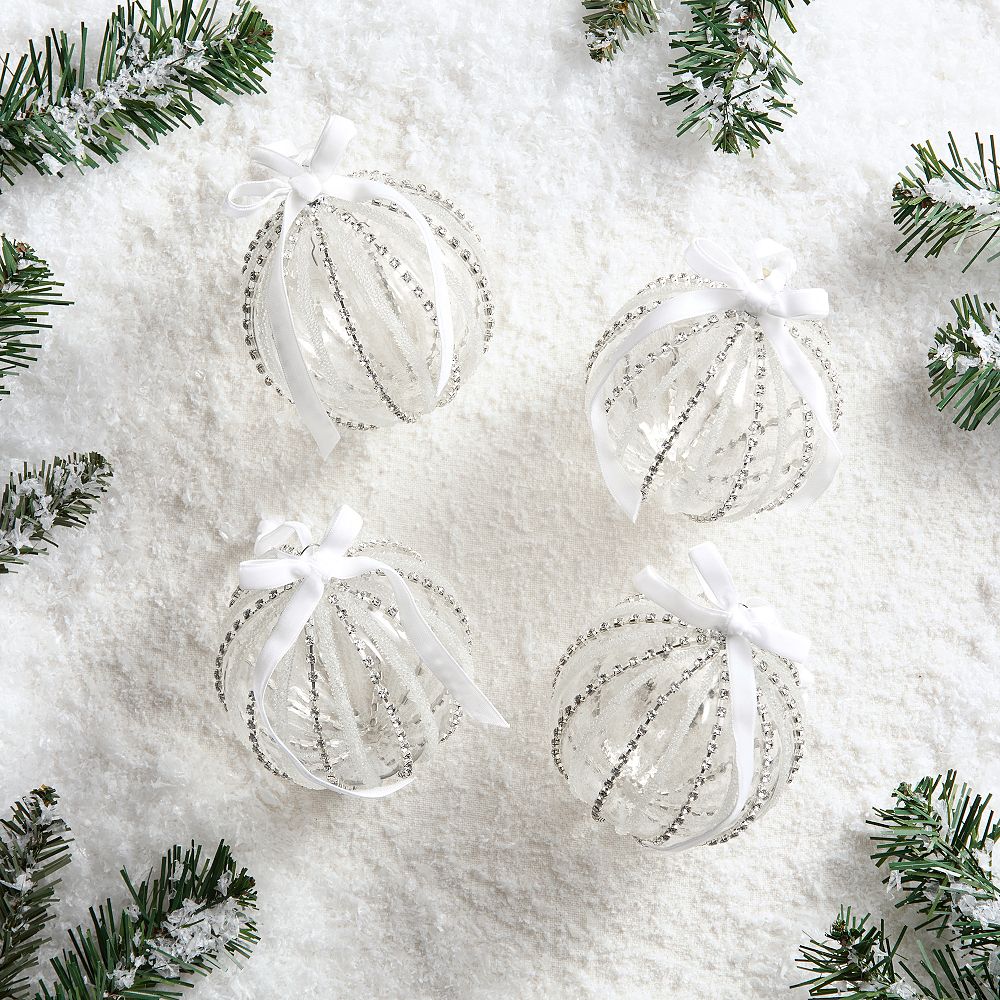 LoveShackFancy Glass Ball With Bow Ornaments - Set of 4