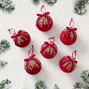 LoveShackFancy Red Velvet Ball Ornaments - Set of 6