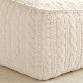 Large Cable Faux Fur Ivory Modern Bean Bag Lounger