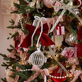 LoveShackFancy Glass Ball With Bow Ornaments - Set of 4