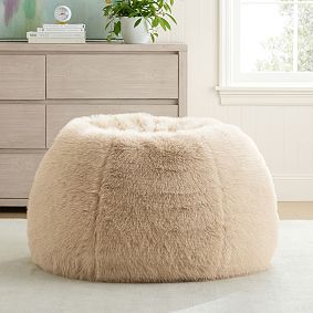 Large Sparkle Faux Fur Taupe Bean Bag Chair Slipcover Only