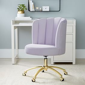 Lustre Velvet Lilac Channel Stitch Swivel Desk Chair