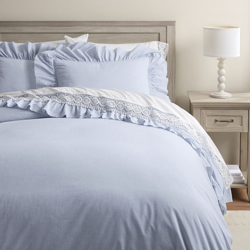 Chambray Ruffle Organic Duvet Cover